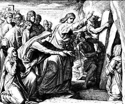 La Résurrection de Lazare, par Julius V. H. SCHNORR von
CAROLSFELD.  'Das Buch der Bcher in Bildern.' publié par Georg Wigand, Liepzig: 1908